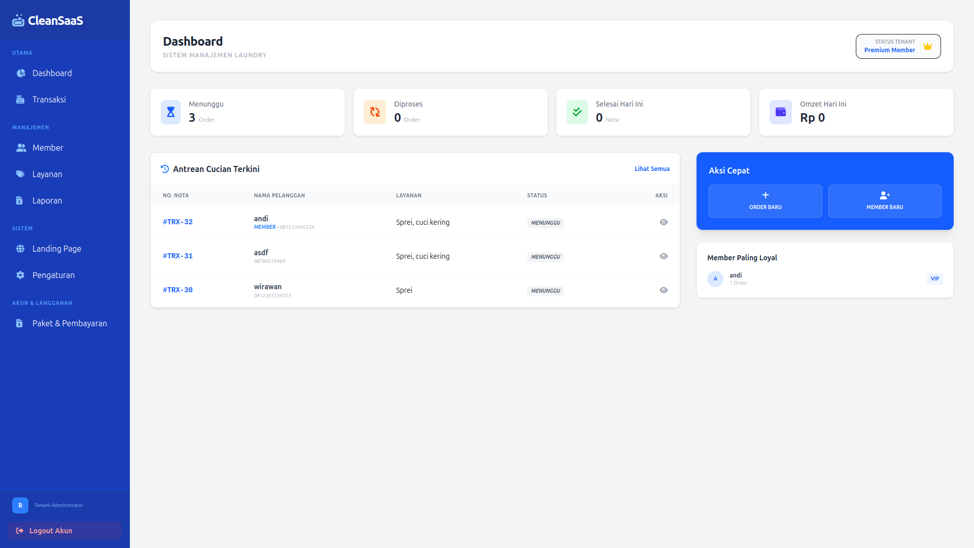 Tenant Dashboard